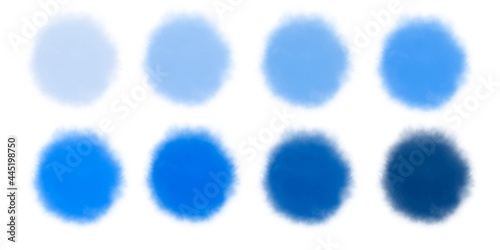 set of blue watercolor aquarelle colors on a palette hand drawn digital illustration. Palette of blue colors.