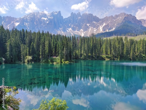 Fototapeta Naklejka Na Ścianę i Meble -  lake in the mountains, Carezza Lake, The Dolomites, South Tyrol, Italy