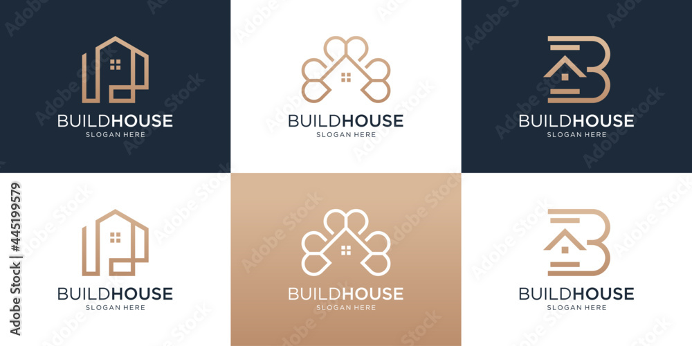 House real estate logo design collection. Creative home line logo set.