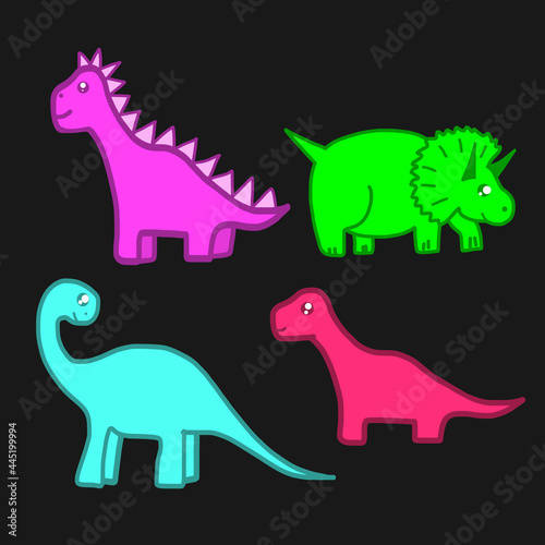 Dinosaurs. Clipart set of cute colored dinosaurs. T-rex  diplodocus  triceratops pterodactel