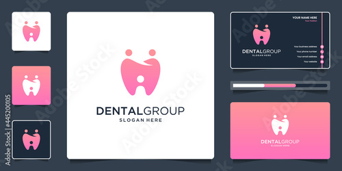 Dental group logo with human unity, people family or social group logo design and business card.