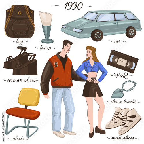 Fashion and clothes, furniture and objects of 90s
