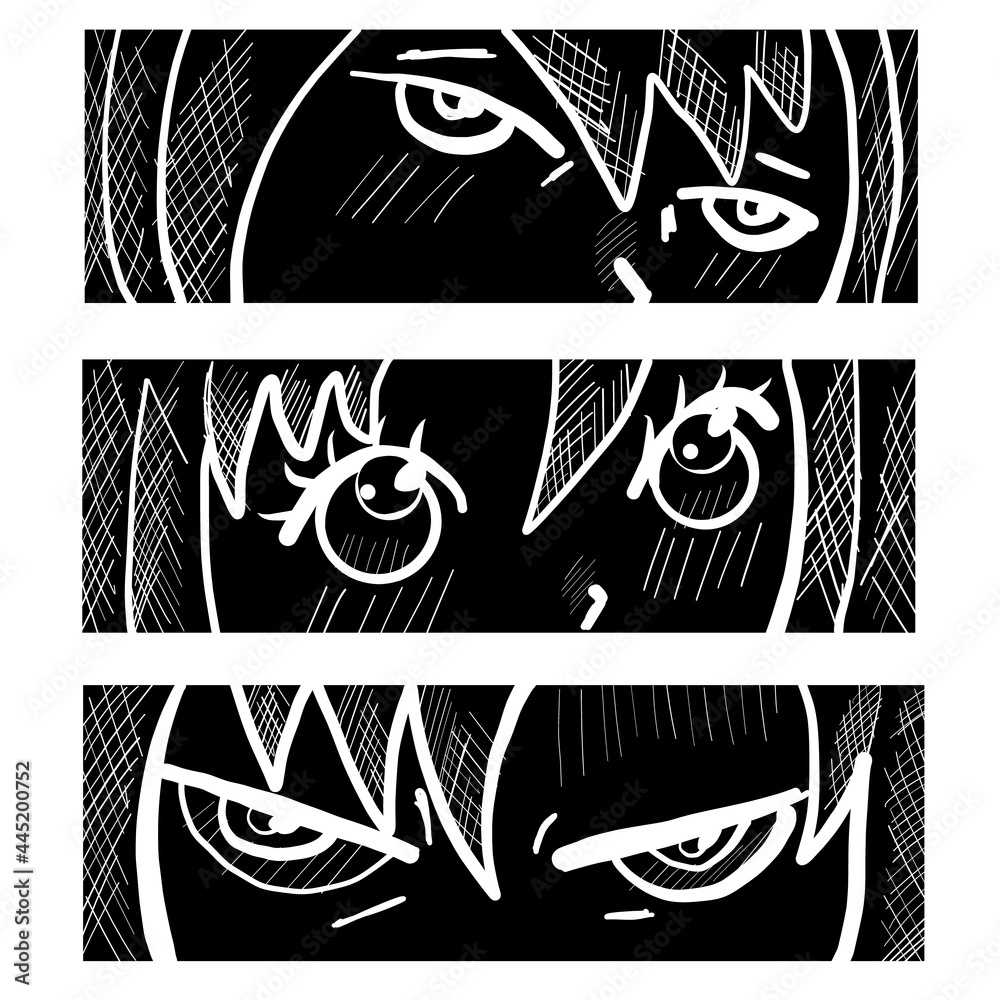 Manga style. Japanese cartoon Comic concept. Anime characters. Ink drawing  eyes manga illustration anime print design Stock Vector | Adobe Stock