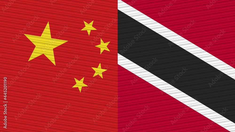 Fototapeta premium Trinidad and Tobago and China Two Half Flags Together Fabric Texture Illustration