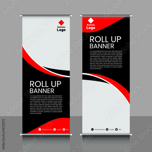 roll up banner, brochure, flyer, banner design, industrial, company, template, vector, abstract, line pattern background, modern x-banner, pull-up banner,  rectangle size banner. photo
