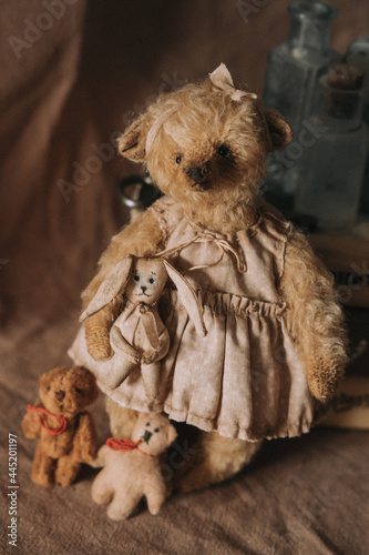 teddy bear in dress with toy