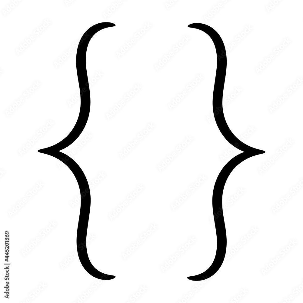 Curly braces, quote symbol, black on white, vector illustration. Curly braces, quote symbol, black on white, vector illustration.