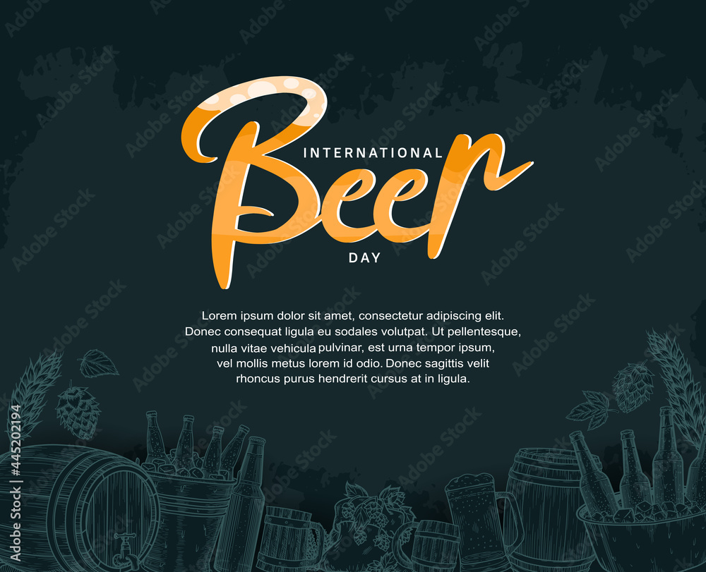 International Beer Day illustration vector design with hand drawn element isolated on black background can be use for party, celebration and festival