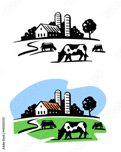 cow stands in village next to houses vector