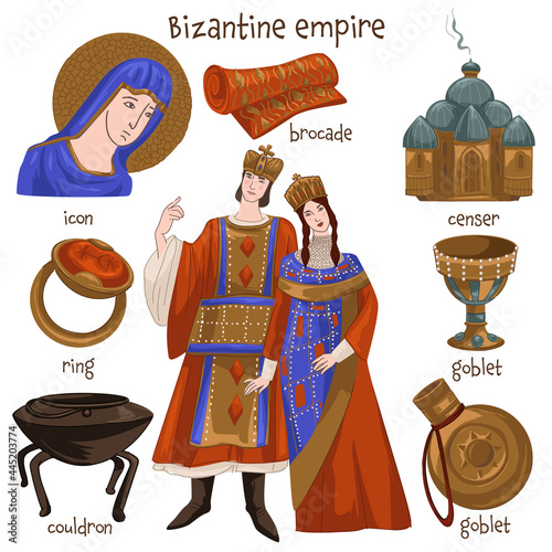 Byzantine empire christian people and furniture