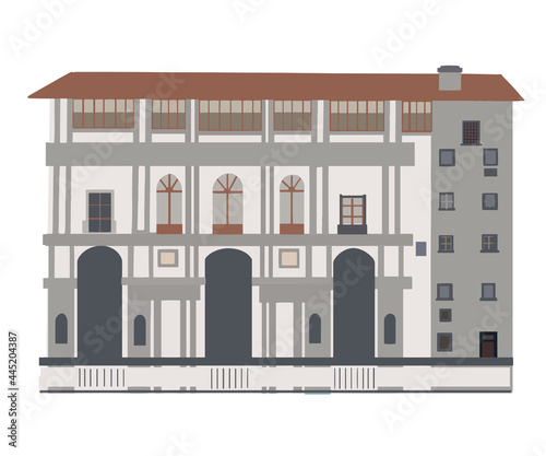 Gallery in Florence Uffizi, Italy. Vector illustration.