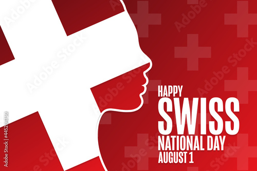 Happy Swiss National Day. August 1. Holiday concept. Template for background, banner, card, poster with text inscription. Vector EPS10 illustration.