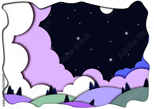 Illustration of a night situation when it is snowing heavily, made using a paper cut technique so that the image behind it has a gap between images