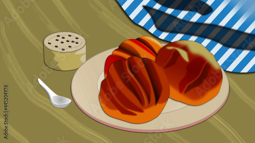 The bread dish design display combines flat design and brushes but still with a sharp vector format vector