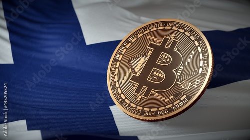 Bitcoin coin with flag of Finland. photo