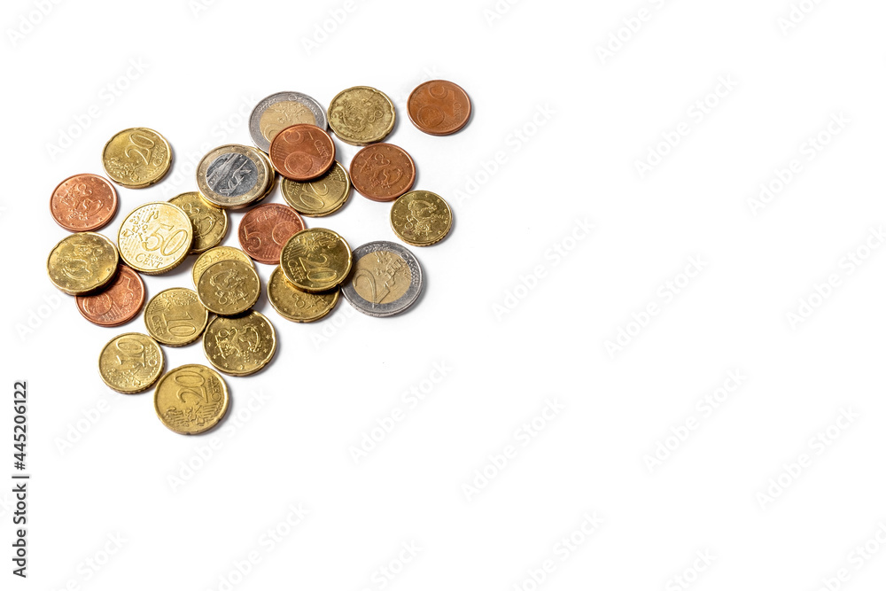 Euro cents. Coins on a white background. Money and business concept. High quality photo Euro cents. Coins on a white background. Money and business concept. High quality photo