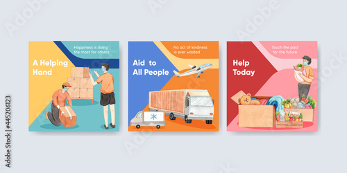 Banner template with humanitarian aid concept,watercolor style