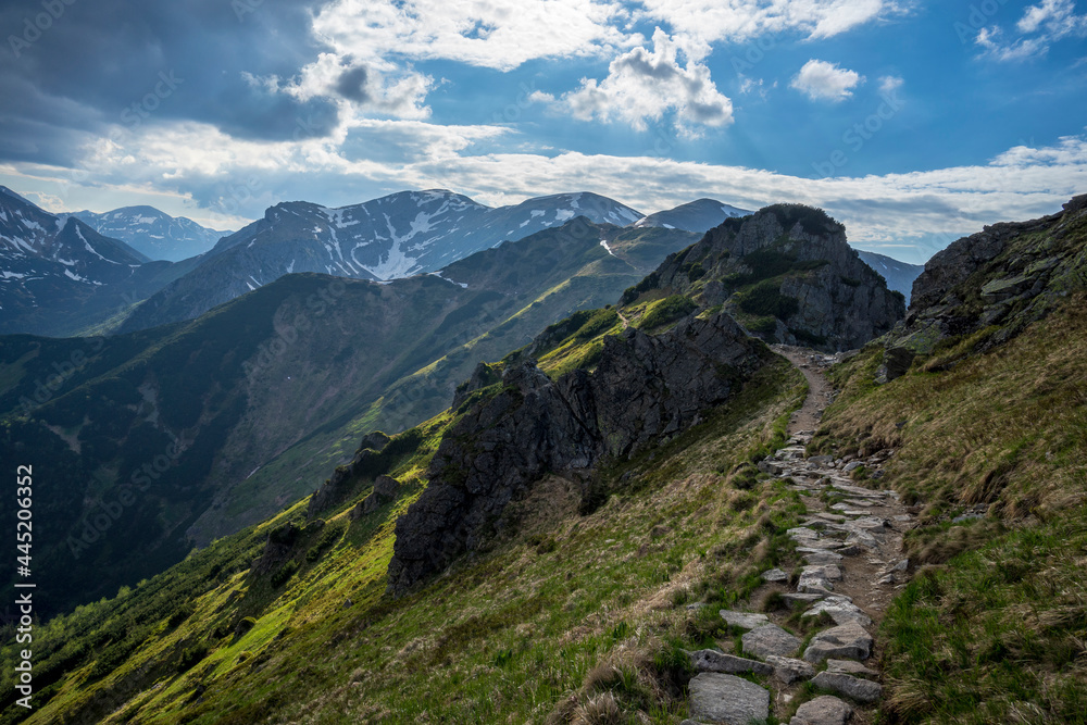 Ridge hiking trail in the Tatra Mountains.