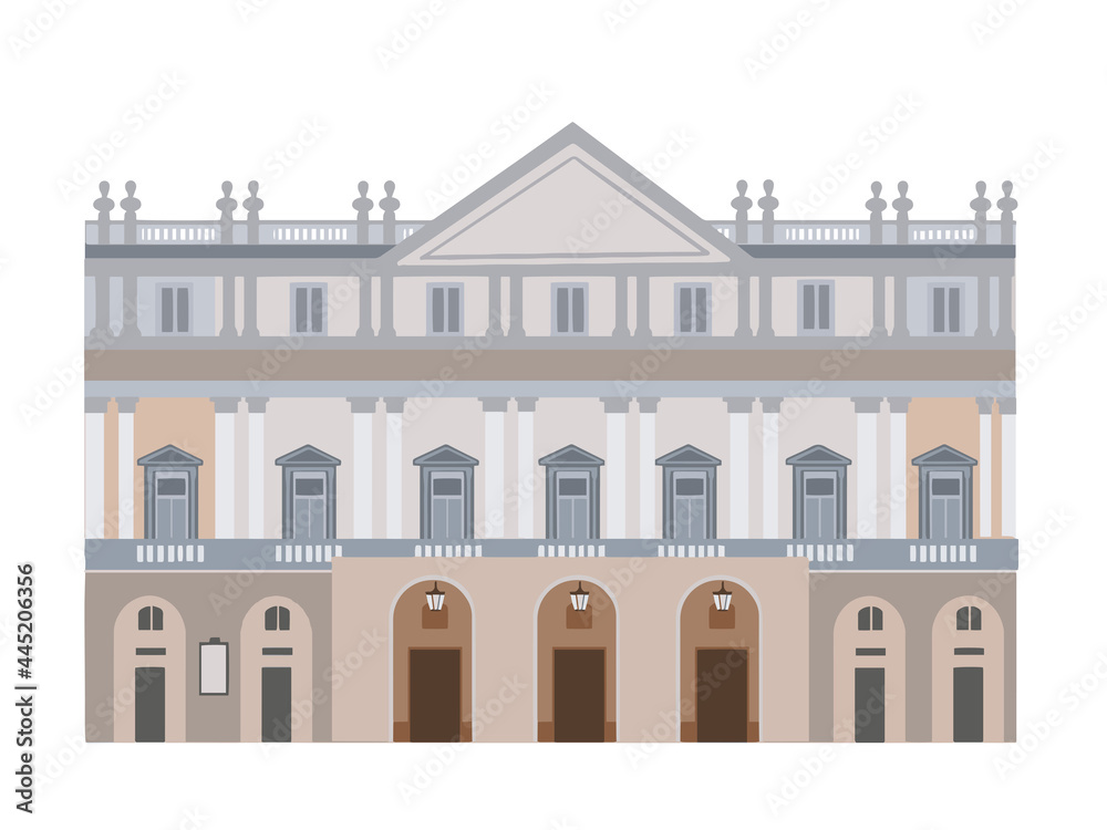 Neoclassical building, Milan Teatro alla Scala. Vector illustration.