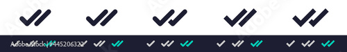 Double check icon form message send status. Two ticks - sent, delivered, seen, vector icon