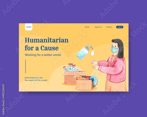 Website template with humanitarian aid concept,watercolor style