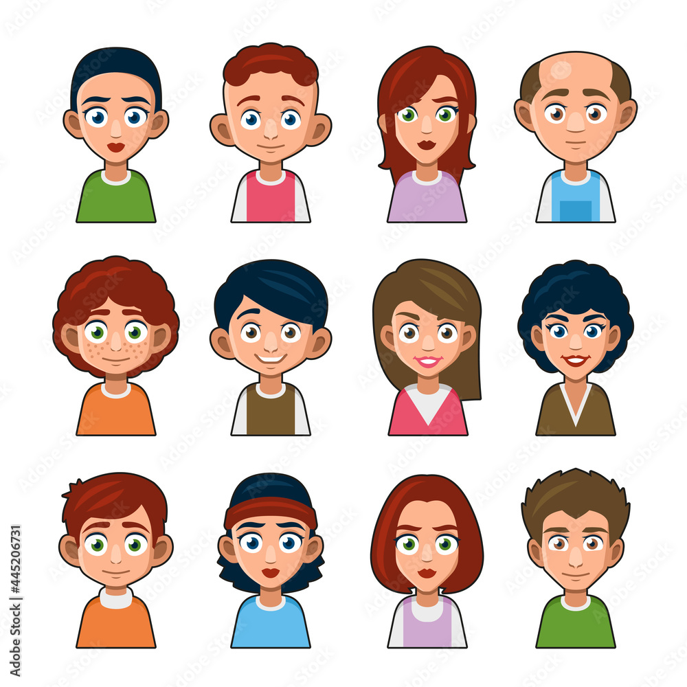 Cute Young Peoples Avatar Character. Cartoon Style Userpic Icon. Vector Cute Young Peoples Avatar Character. Cartoon Style Userpic Icon. Vector