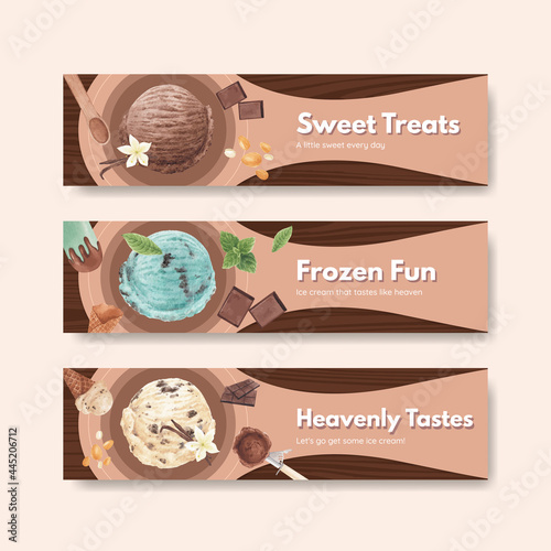 Banner template with ice cream flavor concept,watercolor style