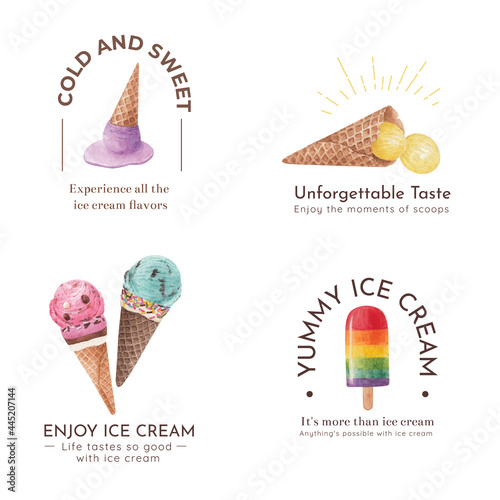 Logo design with ice cream flavor concept,watercolor style