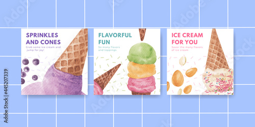 Banner template with ice cream flavor concept,watercolor style