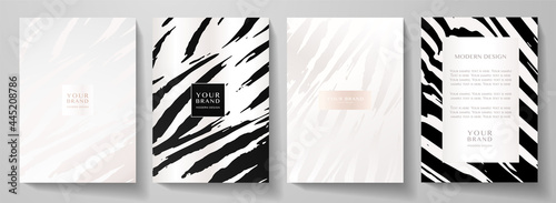 Modern cover, frame design set. Abstract wavy line pattern (curve print) on background. Premium luxury stripe vector collection for luxe brochure template, restaurant menu