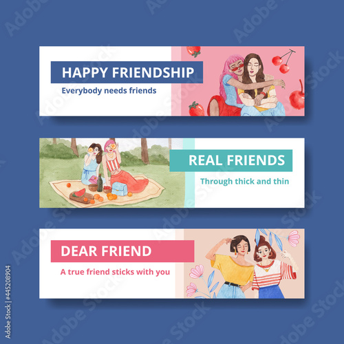 Banner template with National Friendship Day concept,watercolor style