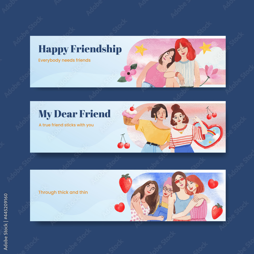 Banner template with National Friendship Day concept,watercolor style