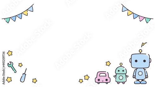 シンプルな線のロボットのフレームイラスト_16:9