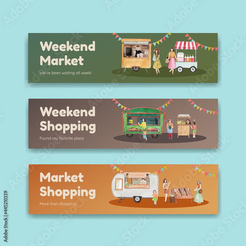 Banner template with weekend market concept,watercolor style
