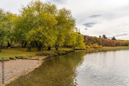 AUTUMN LANDSCAPE IN PATAGONIA. LAKE ROSARIO. TREVELIN  PROVINCE OF CHUBUT. TOURIST PLACES OF PATAGONIA.