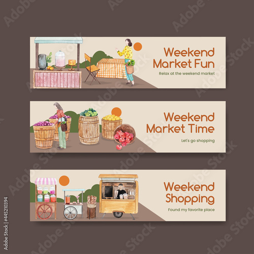 Banner template with weekend market concept,watercolor style