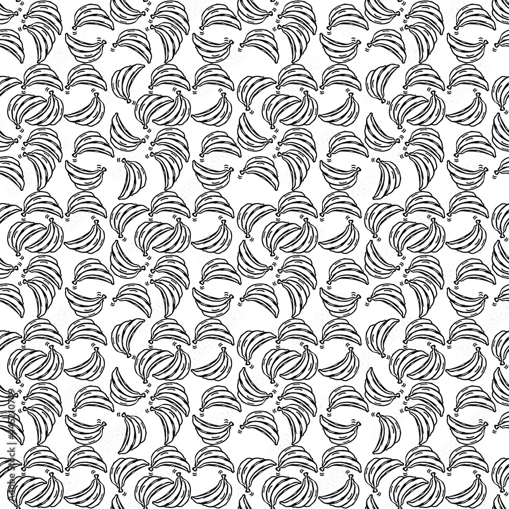 Seamless banana vector pattern. Doodle vector with banana icons on white background. Vintage banana pattern, sweet elements background for your project, menu, cafe shop.