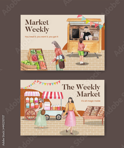 Facebook template with weekend market concept,watercolor style