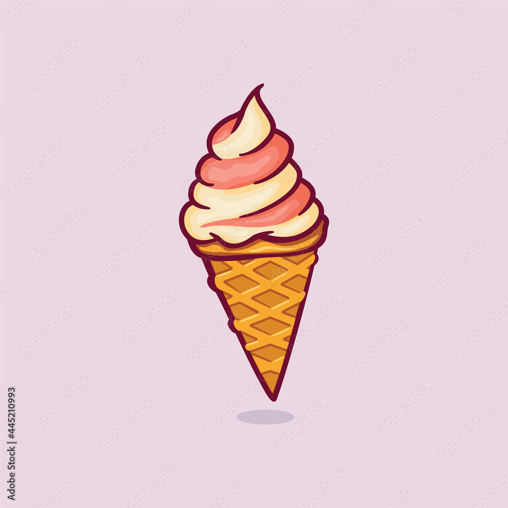 ice cream with cone Icon isolated Vector illustration with outline cartoon simple color 