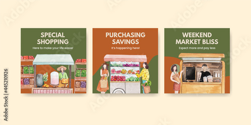 Banner template with weekend market concept,watercolor style