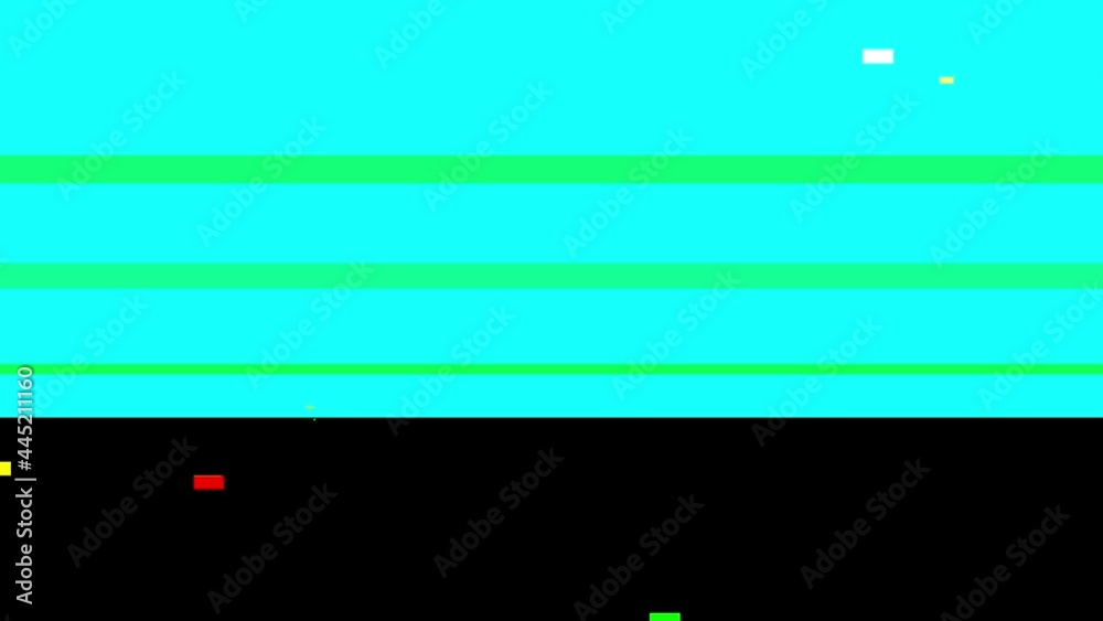 Beautiful background with glitch effect. Rainbow stripes and small squares continually appear against a black background.
