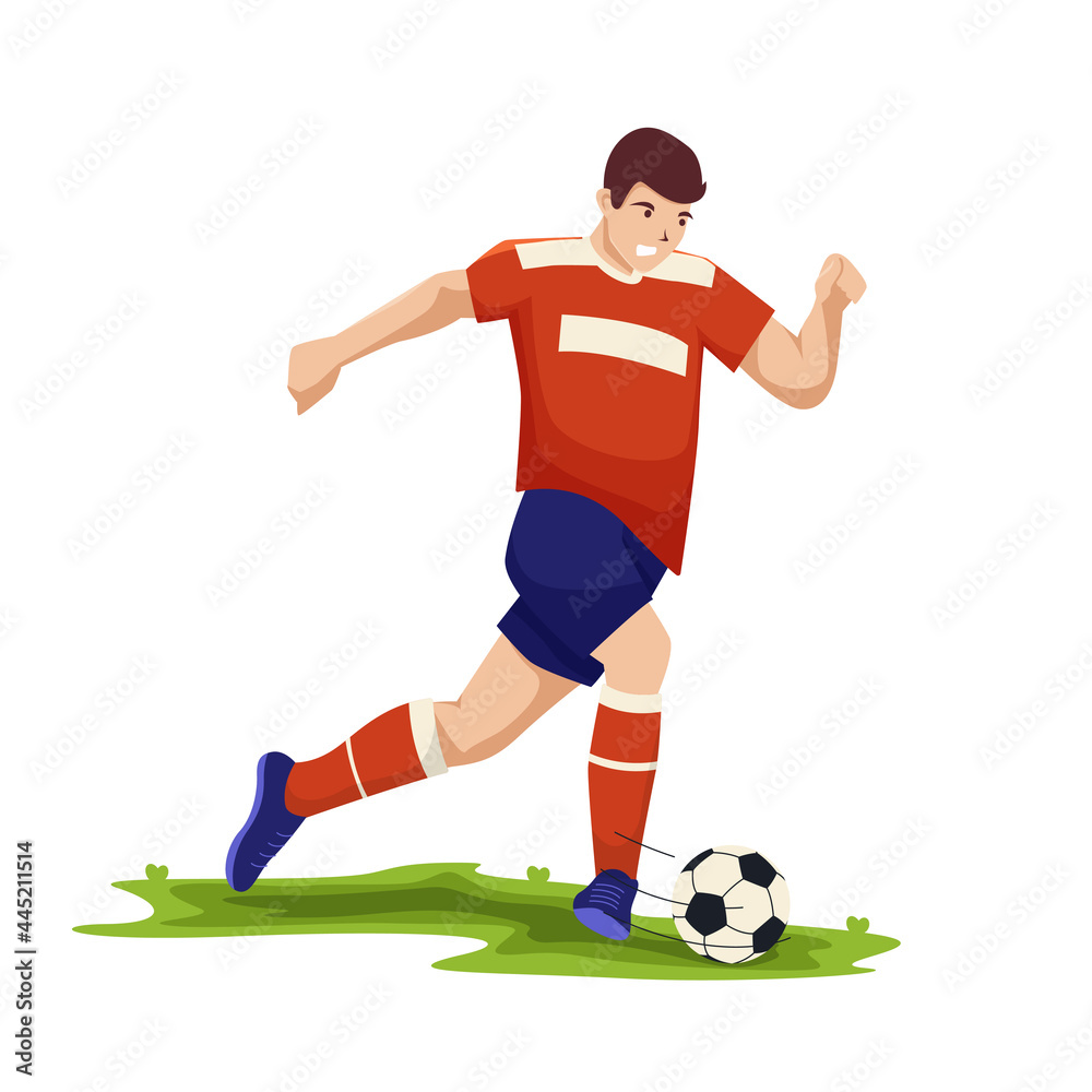 UEFA 4 characterFootball players. Soccer sportsmen, people playing with a ball. Athlete goal and kick, isolated sports action and workout vector illustration