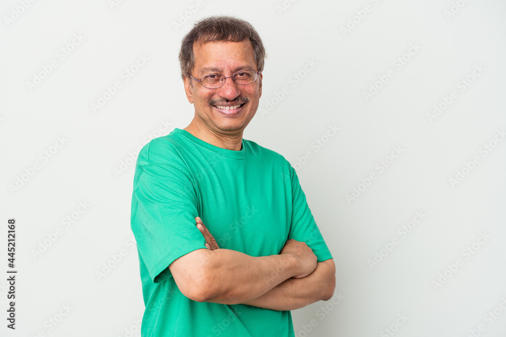 Middle aged indian man isolated on white background happy, smiling and cheerful. Middle aged indian man isolated on white background happy, smiling and cheerful.