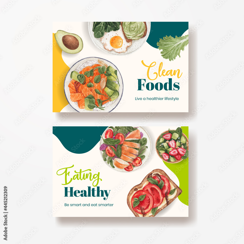 Facebook template with healthy food concept,watercolor style