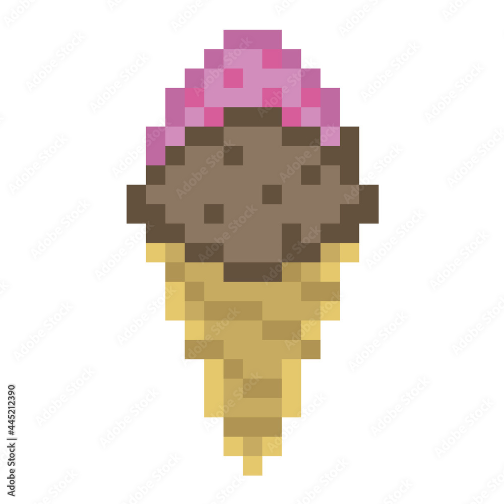 Cone ice cream pixel art illustration vector
