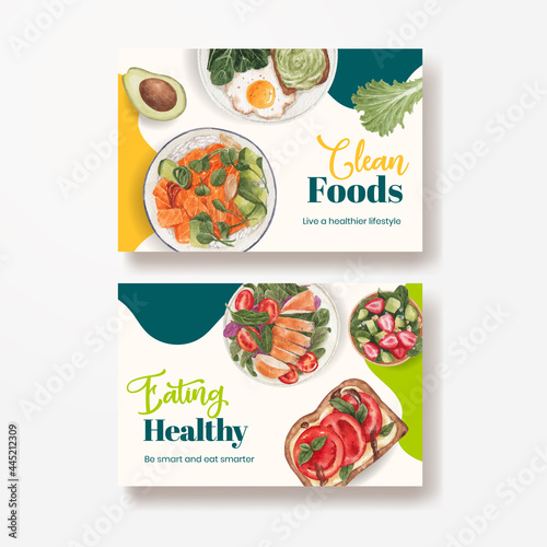 Facebook template with healthy food concept,watercolor style