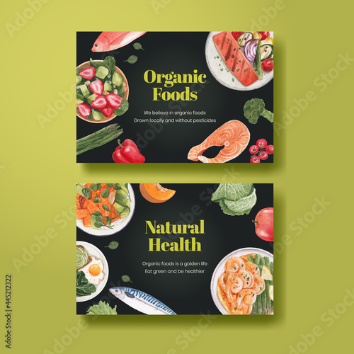 Facebook template with healthy food concept watercolor style