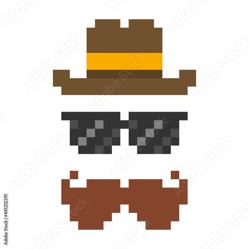 Hipster element face pixel art concept icon illustration vector