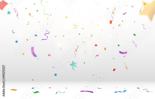 Vector illustration of falling confetti on a transparent background.