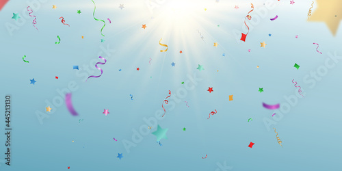 Vector illustration of falling confetti on a transparent background.